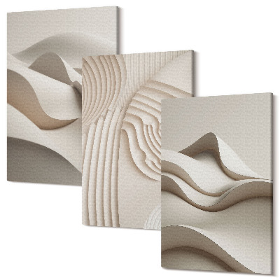 Sada 3 obrazů Abstraktní vlny a struktury v odstínech béžové