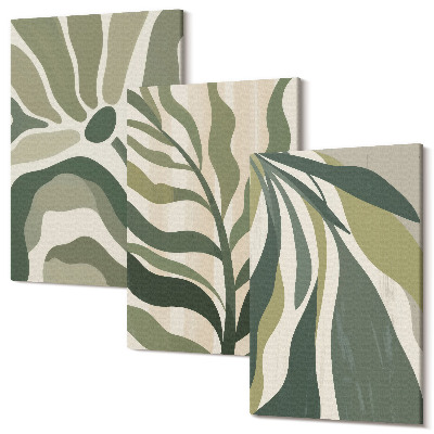 Sada obrazů triptych Malované ilustrace listů v odstínech zelené