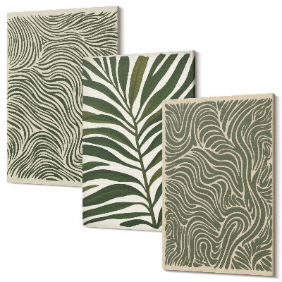 Sada obrazů triptych Abstraktní vzory s listy a zvlněné tvary