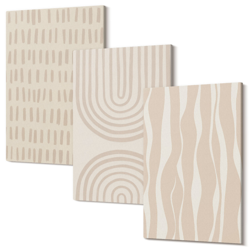 Sada 3 obrazů Abstraktní vzory v odstínech béžové a bílé