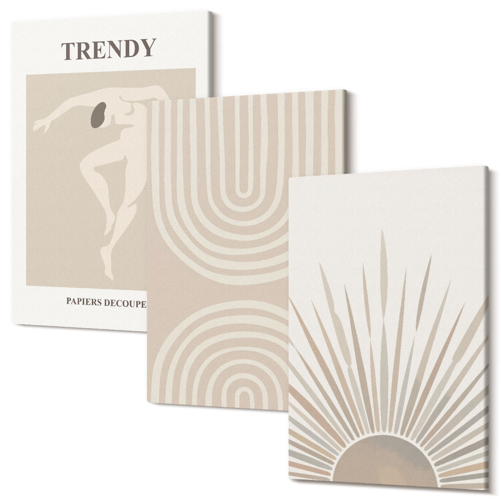 Sada obrazů na zeď triptych Pastelové plakáty, módní boho abstrakce