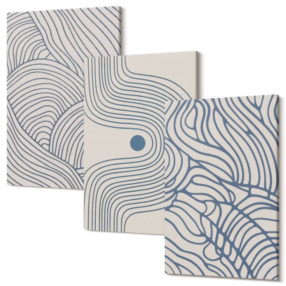 Sada obrazů na zeď triptych Abstraktní dekorativní čáry vlny tvarů