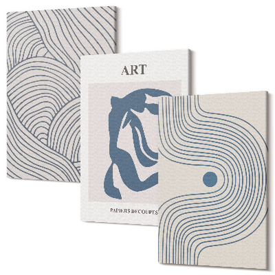 Sada 3 obrazů Abstraktní vzory čar a tvarů v odstínech modré