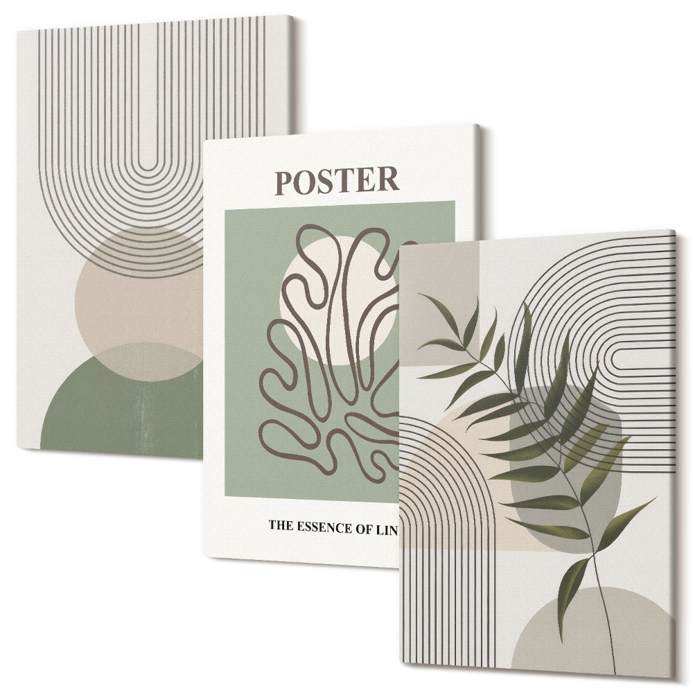 Sada 3 obrazů Geometrické abstraktní botanické vzory plakát