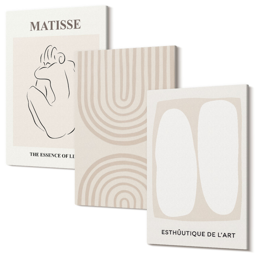 Sada obrazů triptych Stylové linie a minimalistické tvary v neutrálních tónech