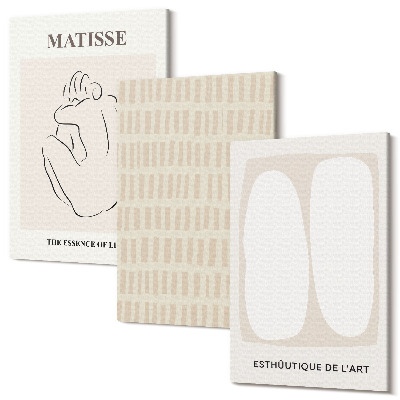 Sada obrazů na zeď triptych Linie a tvary v odstínech béžové a bílé