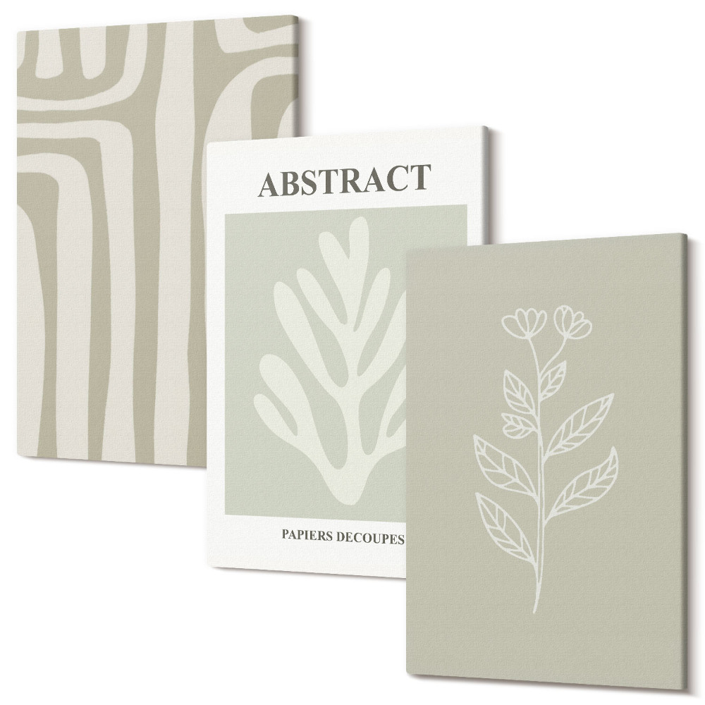 Sada 3 obrazů Abstraktní rostlinné vzory v tlumených barvách