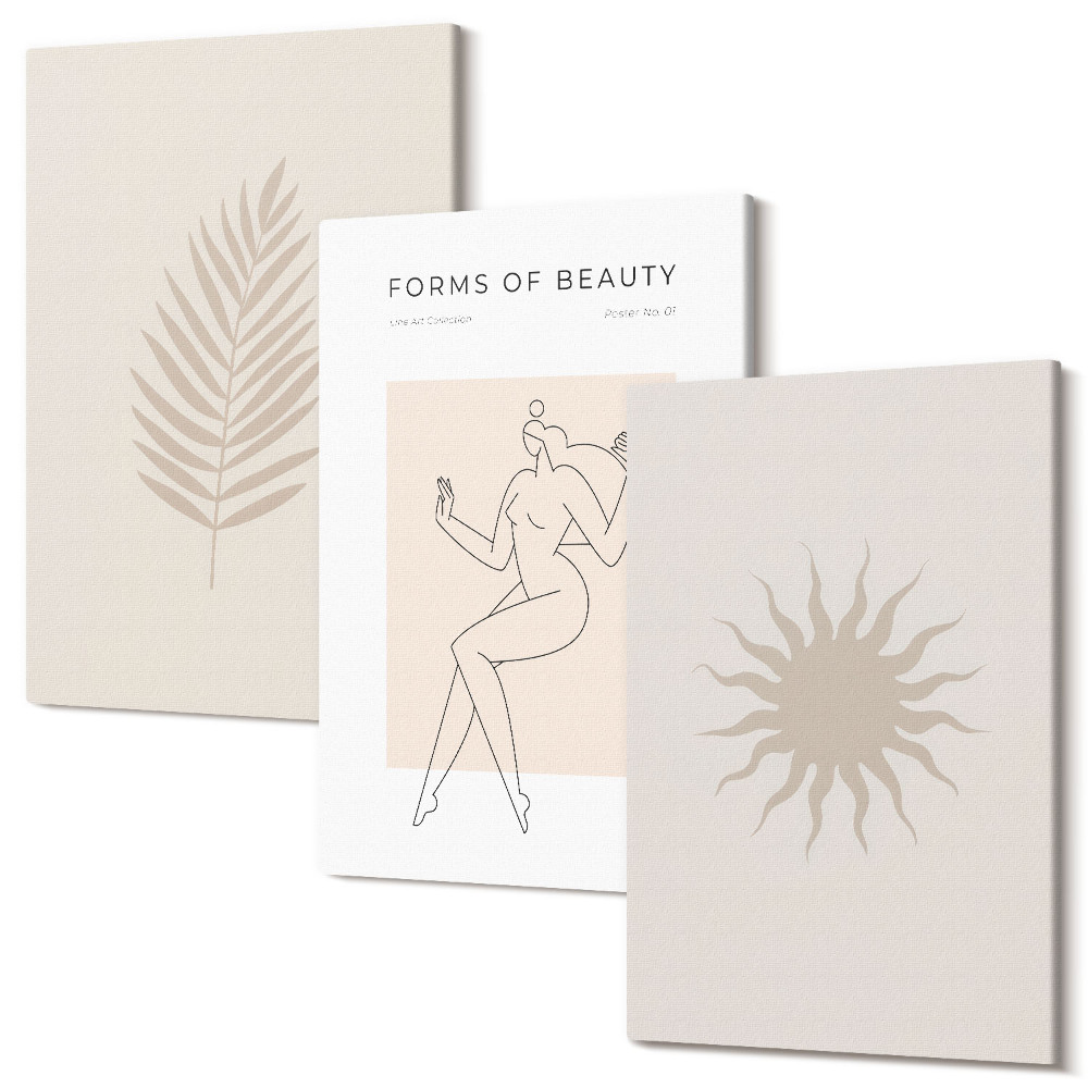 Sada obrazů na zeď triptych Kolekce minimalistických forem a přírodních tvarů