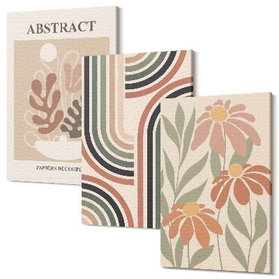 Sada obrazů triptych Abstraktní rostliny a vzory v pastelových barvách