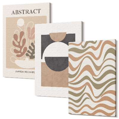 Sada 3 obrazů Abstraktní tvary a vzory v tlumených barvách