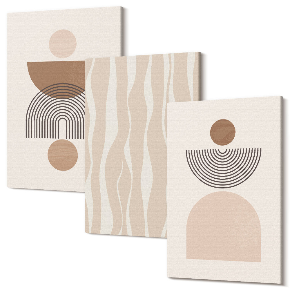 Sada obrazů triptych Abstraktní tvary v odstínech hnědé a béžové