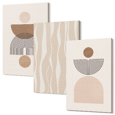 Sada obrazů triptych Abstraktní tvary v odstínech hnědé a béžové
