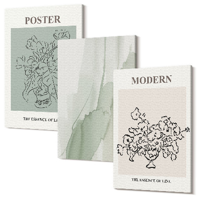 Sada 3 obrazů Květiny ve váze v moderním a minimalistickém stylu