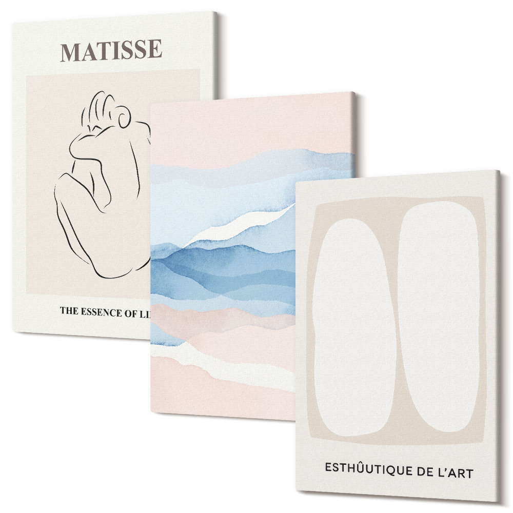 Sada 3 obrazů Matisseovy abstraktní formy a jemné barvy