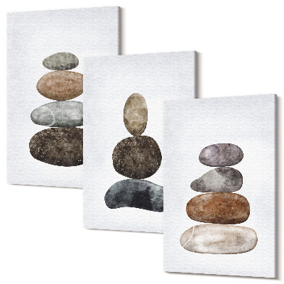 Sada obrazů na zeď triptych Stohy kamenů minimalistická boho malba
