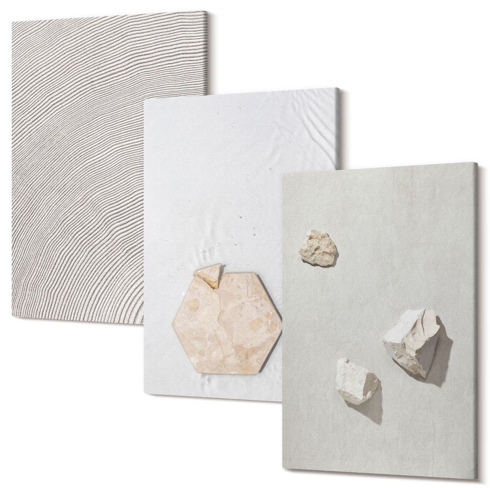 Sada obrazů triptych Lehké textury na písku, jemný boho styl