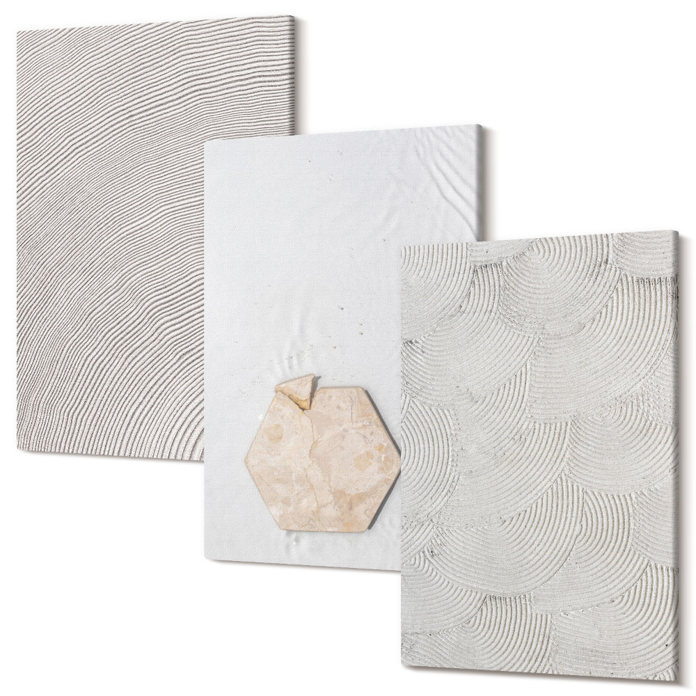 Sada obrazů na zeď triptych Lehké textury na písku, jemný boho styl