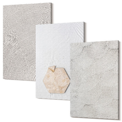 Sada obrazů na zeď triptych Lehké textury na písku, jemný boho styl