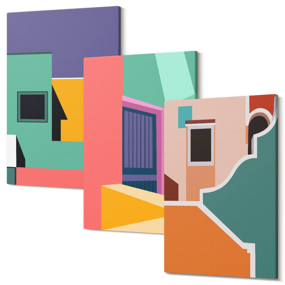 Sada obrazů na zeď triptych Barevné ilustrace města v moderním stylu