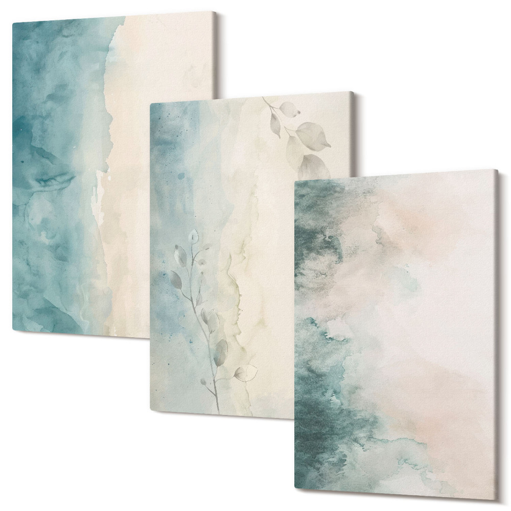 Sada obrazů triptych Akvarelové obrazy na plátně, minimalistický styl