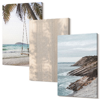Sada obrazů triptych Letní písek a výhled na moře v letní krajině