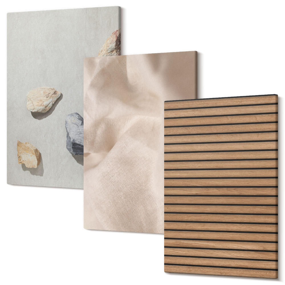 Sada 3 obrazů Kameny, dřevo, tkanina, různé textury