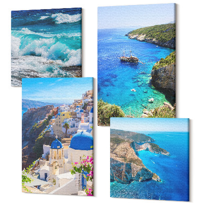 Sada 4 obrazů Výhled na řecké moře a santorinské město Oia