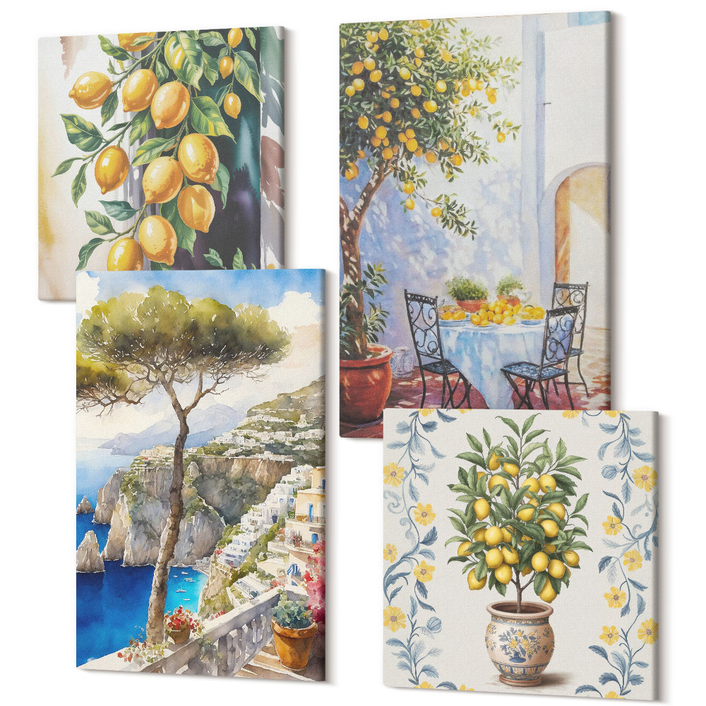 Sada 4 obrazů Citronovníky a malované výhledy na moře