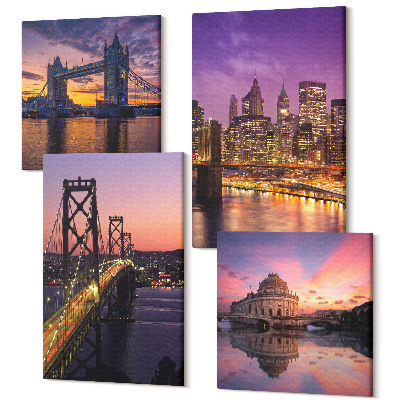 Sada obrazů na zeď kvadryptych Západ slunce mosty a panoráma města