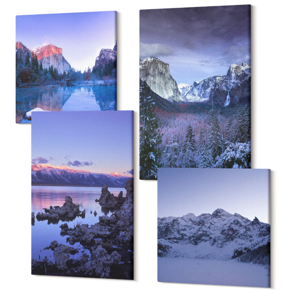 Sada obrazů na zeď kvadryptych Horské krajiny za soumraku, výhled na vodu