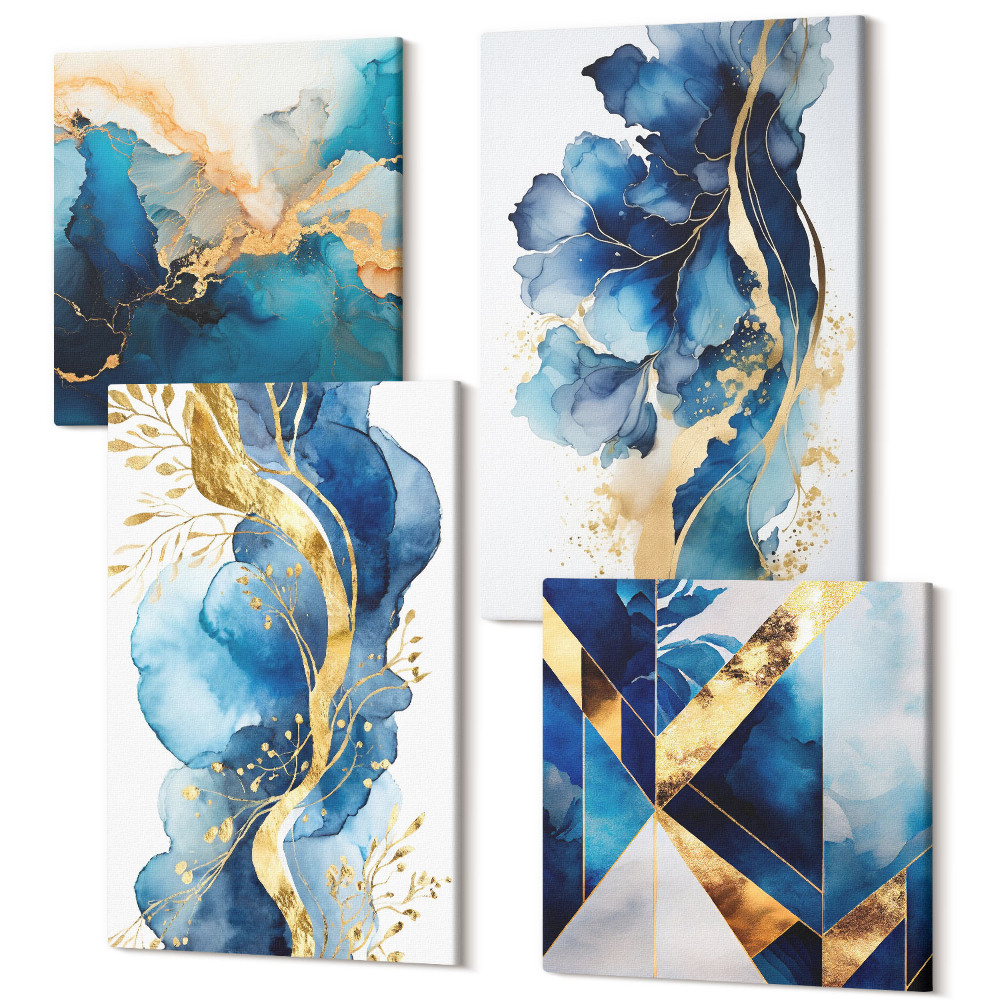 Sada obrazů na zeď kvadryptych Modré abstraktní vzory s jemnými akcenty