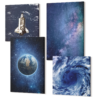 Sada obrazů na zeď kvadryptych Země ve vesmíru, bouře a galaxie hvězd
