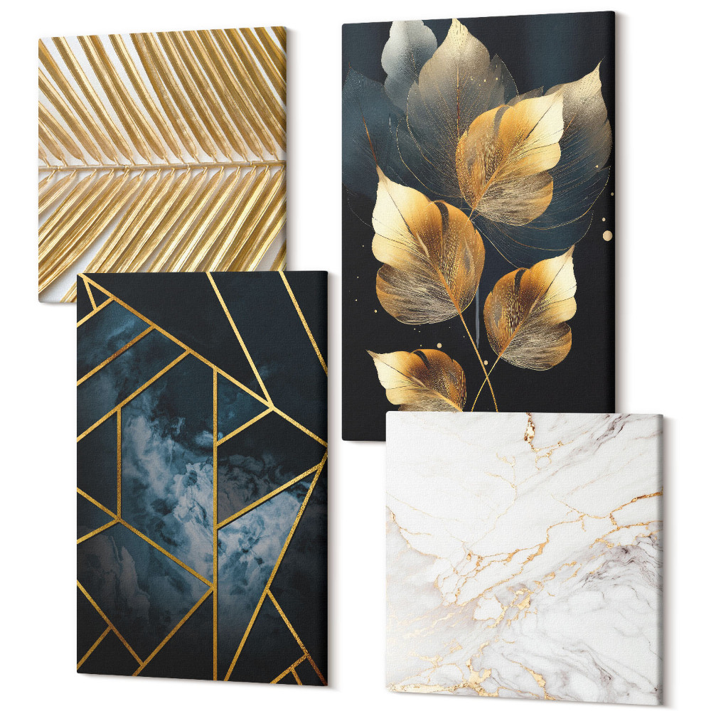 Sada 4 obrazů Moderní geometrické vzory a přírodní rostlinné motivy