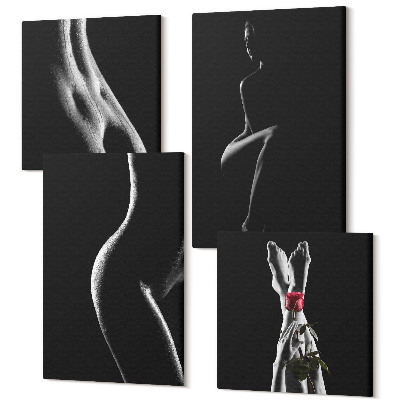 Sada 4 obrazů Černé a bílé ženské siluety erotika