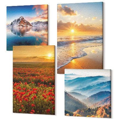 Sada 4 obrazů Horské a přímořské krajiny se západy slunce