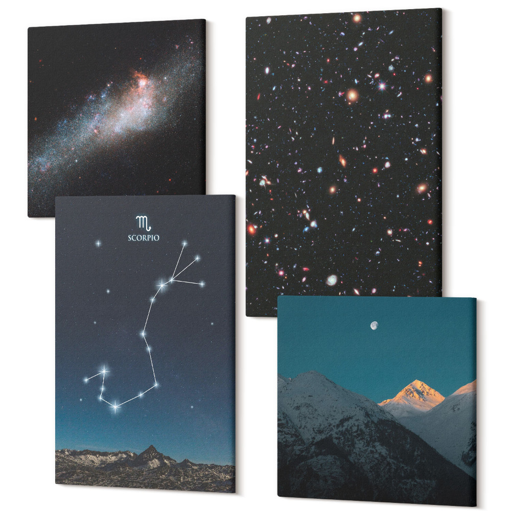 Sada obrazů na zeď kvadryptych Kosmické krajiny galaxií a souhvězdí Štíra