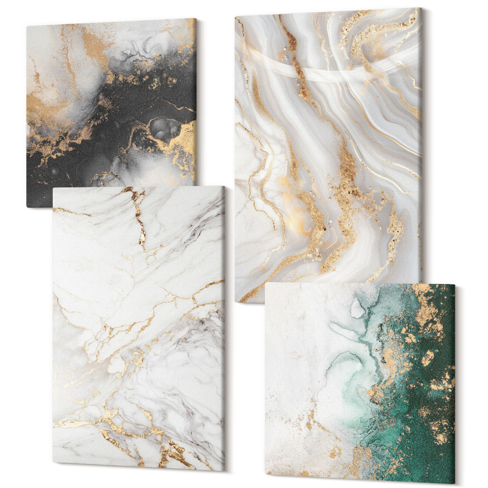 Sada obrazů na zeď kvadryptych Abstraktní vzory v odstínech bílé, černé a zelené