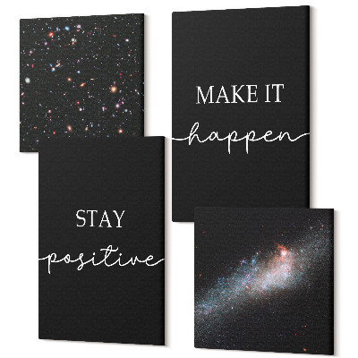 Sada 4 obrazů Motivační slogany na černém pozadí hvězd ve vesmíru