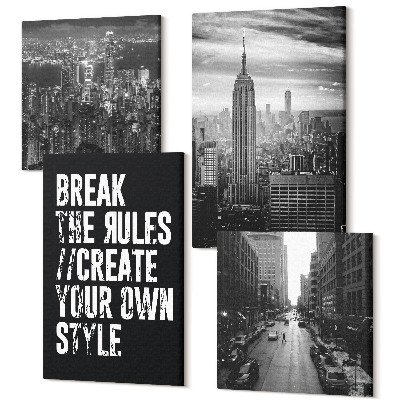 Sada obrazů kvadryptych Ulice města v černé a bílé s inspirativním nápisem