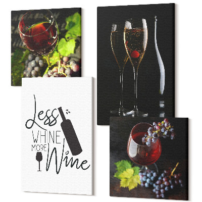 Sada obrazů kvadryptych Sklenice vína s hrozny a nápisem o víně