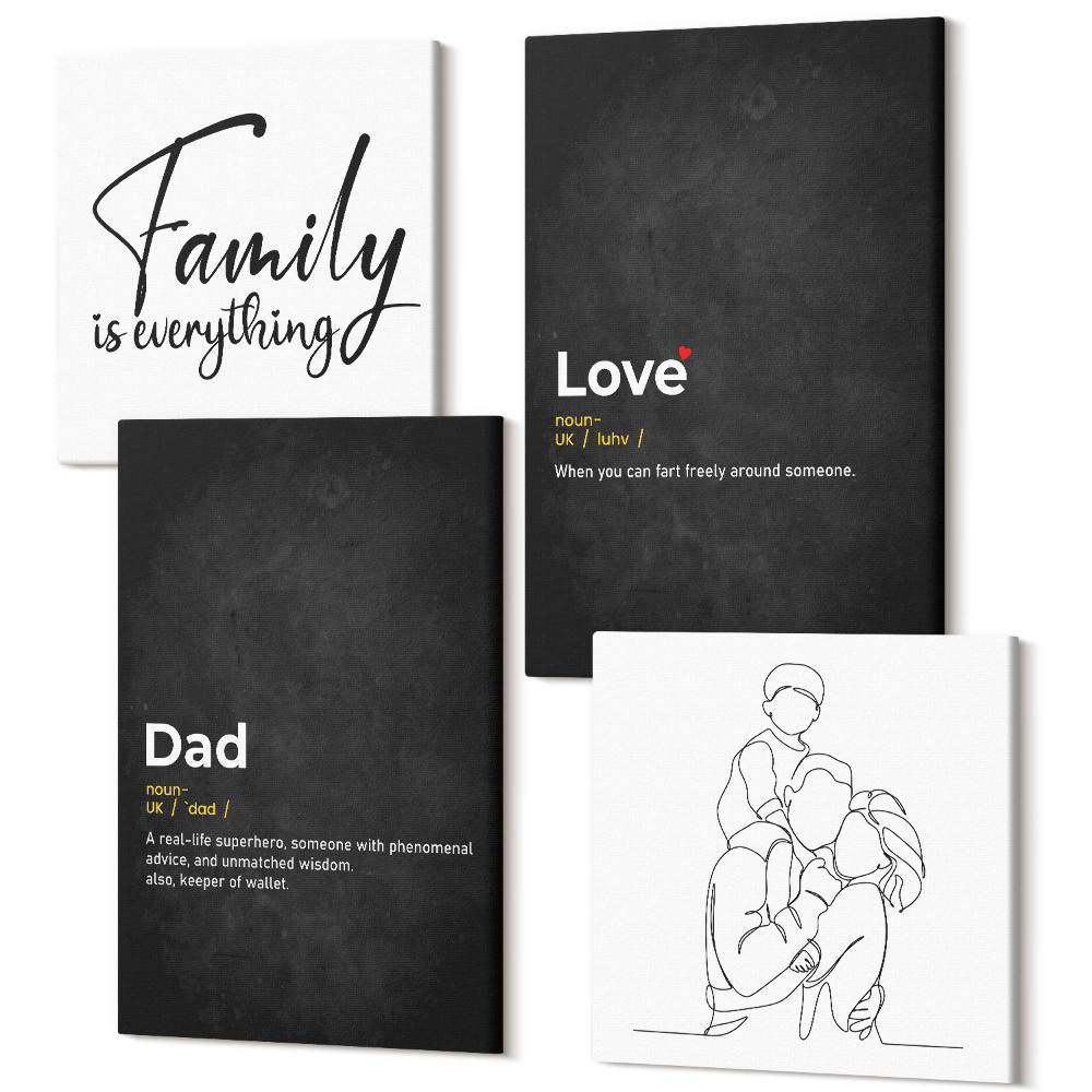 Sada 4 obrazů Rodinné perokresby s definicemi lásky a otcovství