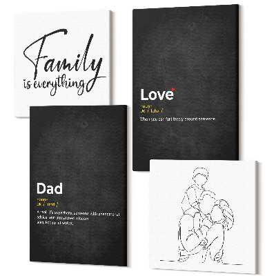 Sada 4 obrazů Rodinné perokresby s definicemi lásky a otcovství