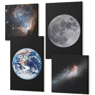 Sada obrazů na zeď kvadryptych Hvězdy vesmírné galaxie a úplněk