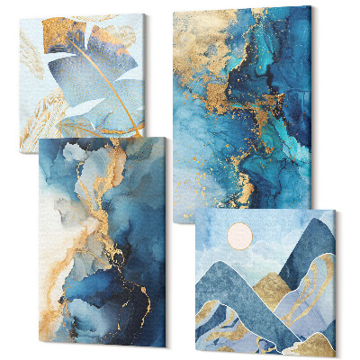 Sada obrazů na zeď kvadryptych Modré hory abstraktní vzory