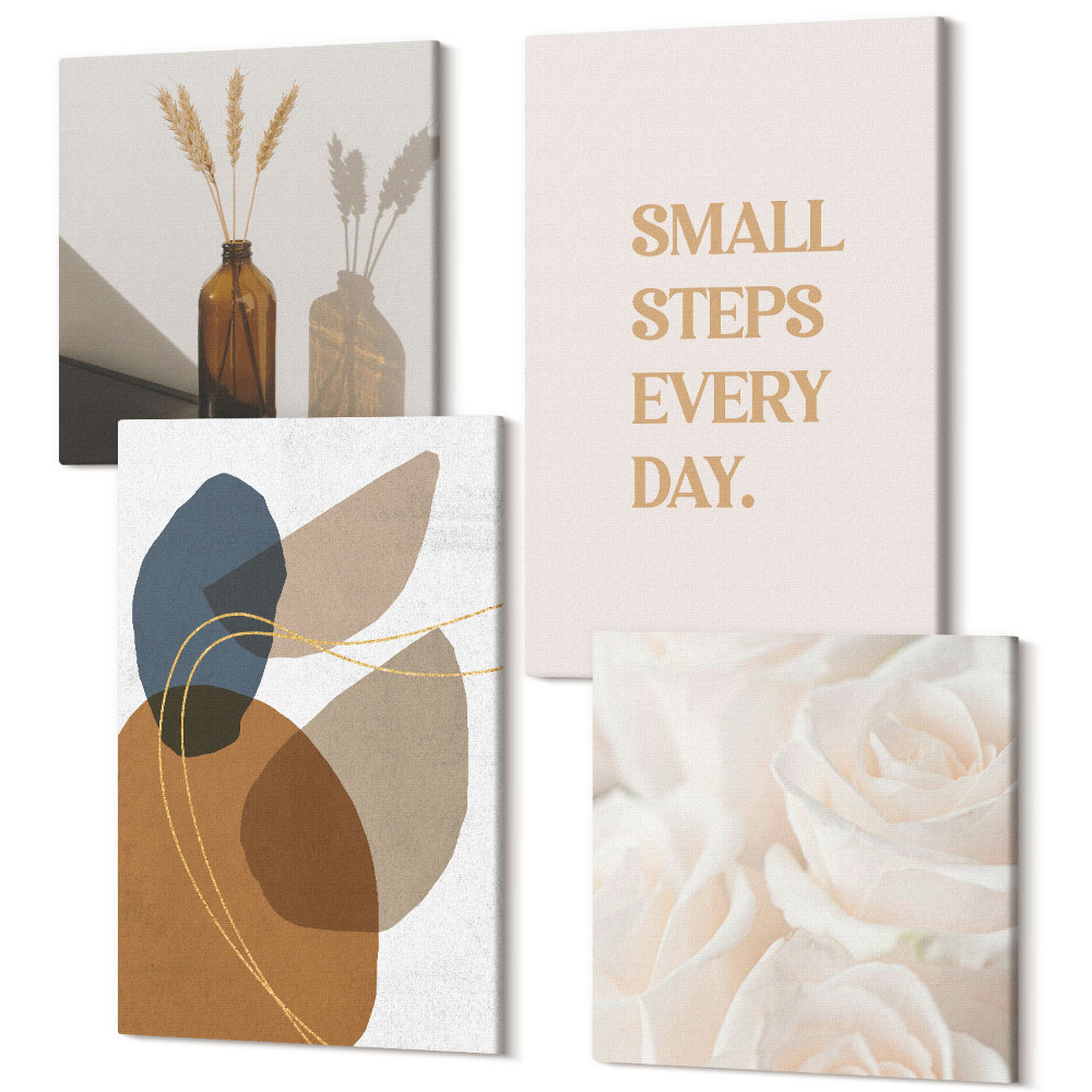 Sada 4 obrazů Včetně abstraktních tvarů a přírodních akcentů