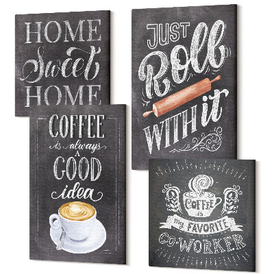 Sada obrazů na zeď kvadryptych Káva, teplo domova a pohoda