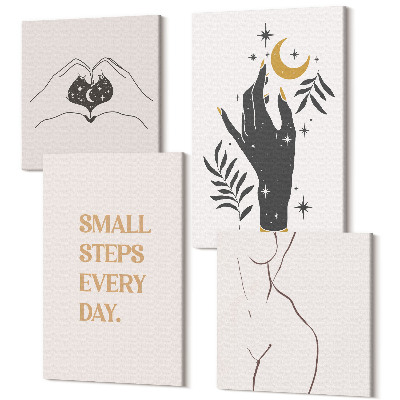 Sada 4 obrazů Minimalistické ilustrace inspirující boho text