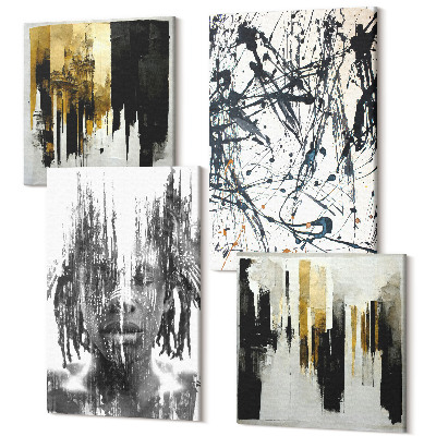 Sada 4 obrazů Kontrastní abstrakce s portrétem a architekturou