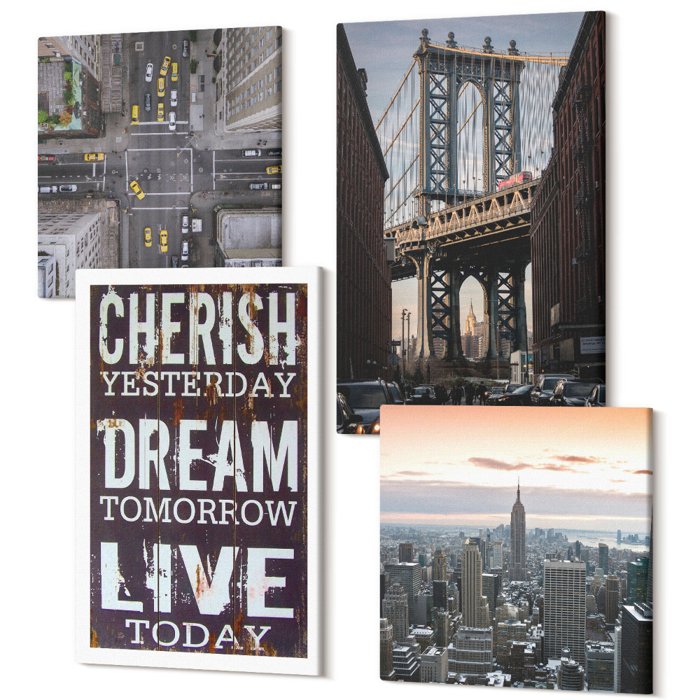 Sada 4 obrazů New York City Landscapes s inspirativním citátem
