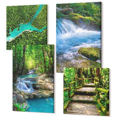 Sada obrazů kvadryptych Zelené lesy a křišťálově čisté říční vody